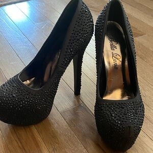 Bella Luna black rhinestone platform high heels